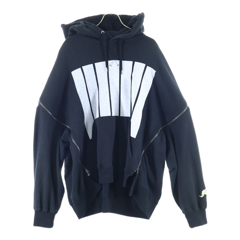 FACETASM(ファセッタズム) 7BARS ZIPPER HOODIE KR-SW-U05 ジッパーレイヤードフーディ スウェットパーカー ブラック