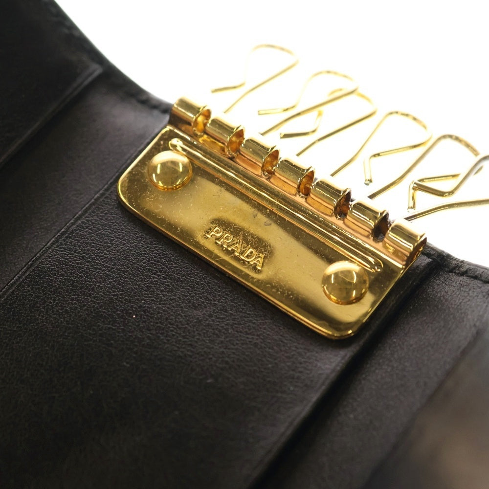 PRADA(プラダ) VITELLO MOVE 42488 1PG222 トライアングルロゴ レザー 6連キーケース ブラック/ゴールド