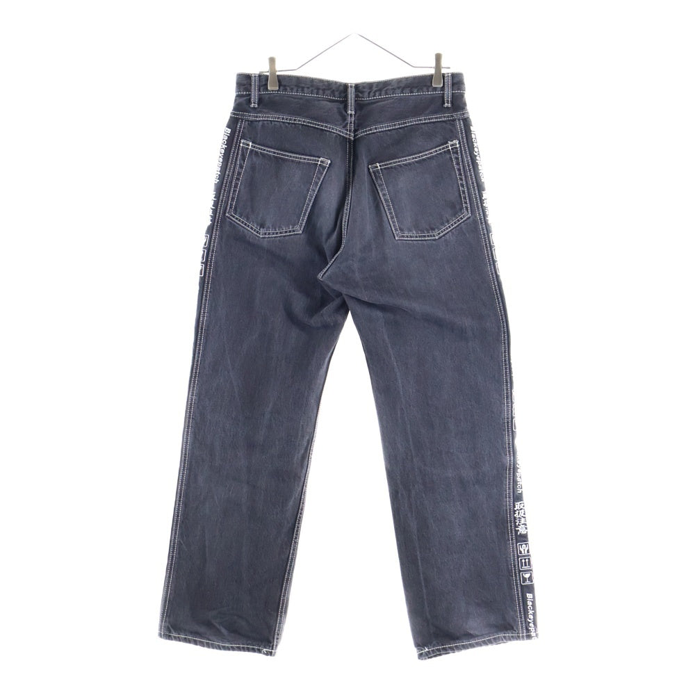 THE BLACK EYE PATCH(ブラックアイパッチ) サイドロゴ刺繍 ステッチデザイン ワイドデニムパンツ ジーンズ グレー