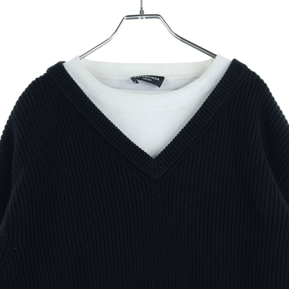 BALENCIAGA(バレンシアガ) 21AW Layered Sweater 678555 T3218 Tシャツレイヤード クルーネックニットセーター ブラック
