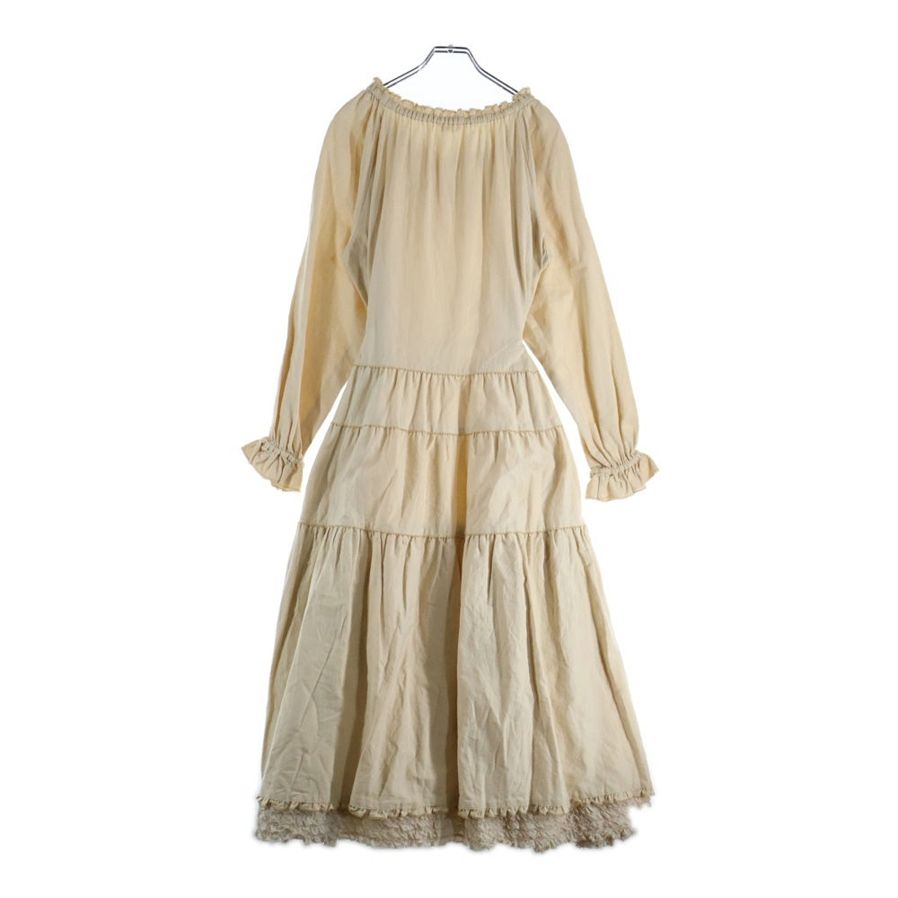 NO BRAND(ノーブランド) PINKHOUSE (ピンクハウス) 裏地裾布帛ピコフリル使いワンピース アイボリー A2131FAY183