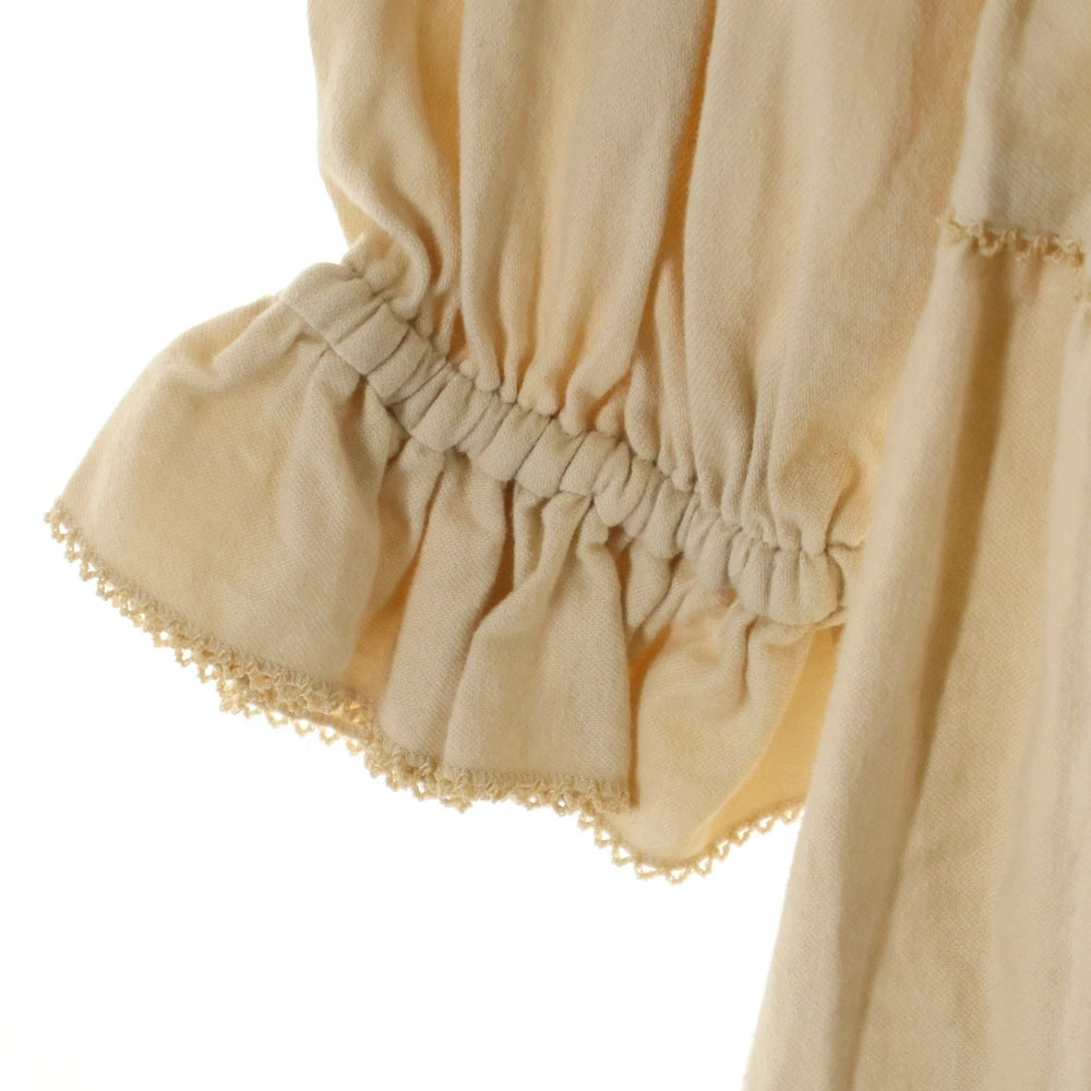 NO BRAND(ノーブランド) PINKHOUSE (ピンクハウス) 裏地裾布帛ピコフリル使いワンピース アイボリー A2131FAY183