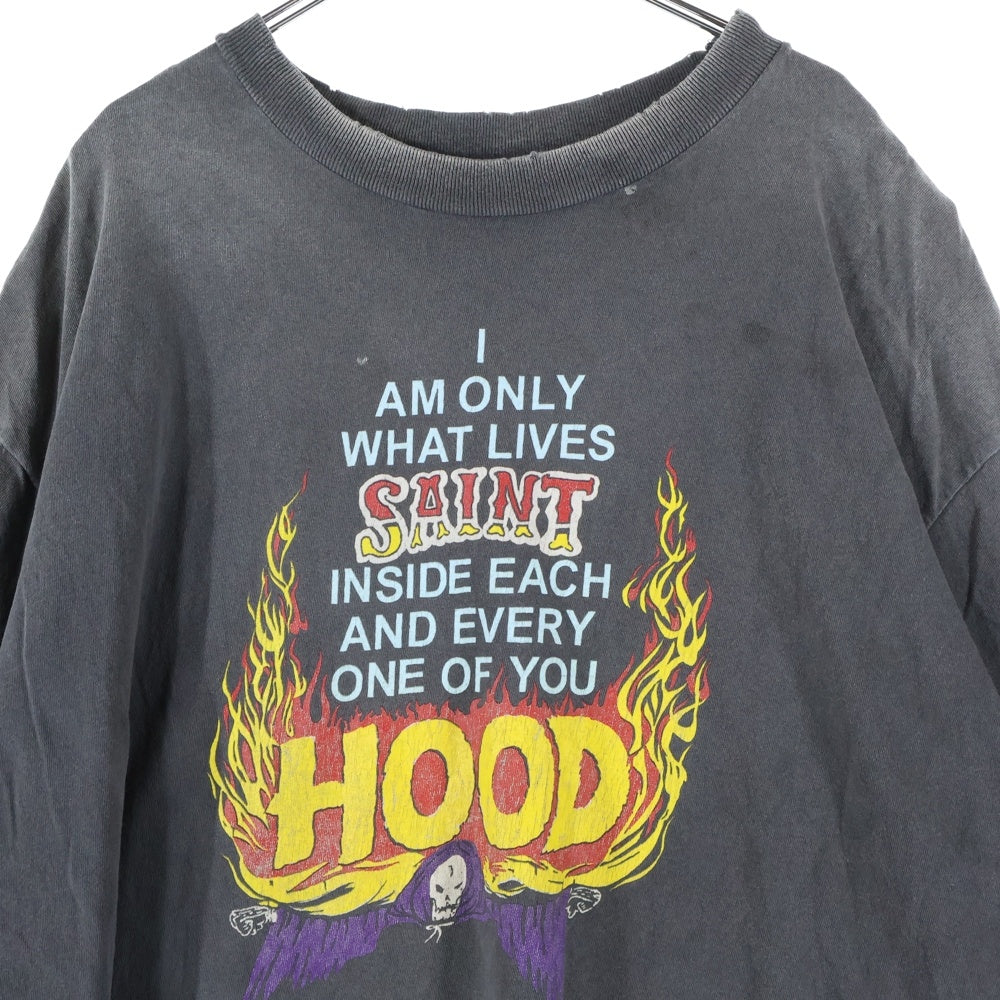 SAINT MICHAEL(セントマイケル) 25SS ×NEIGHBORHOOD STHD SS TEE HOOD SM-HR8-0000-C69 ×ネイバーフッド フロントプリント半袖Tシャツ 半袖カットソー グレー