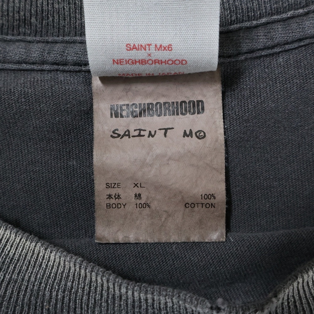 SAINT MICHAEL(セントマイケル) 25SS ×NEIGHBORHOOD STHD SS TEE HOOD SM-HR8-0000-C69 ×ネイバーフッド フロントプリント半袖Tシャツ 半袖カットソー グレー