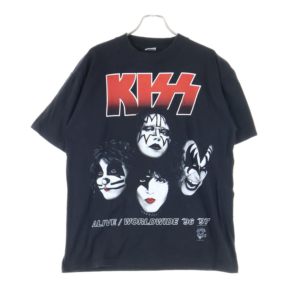 VINTAGE(ヴィンテージ) 90s KISS ALIVE/WORLDWIDE '96'97 PYRAMIDタグ キッス 両面プリント ハンドTシャツ クルーネック半袖Tシャツカットソー ブラック