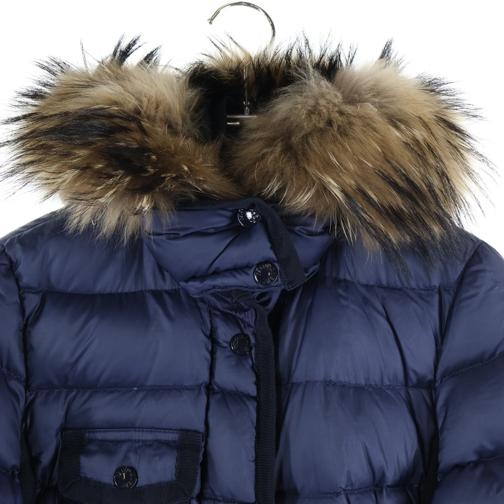 MONCLER(モンクレール) HERMIFUR GIUBBOTTO E20934990015 53048 エルミファー ロングダウンジャケット ファーフーディー ネイビー レディース