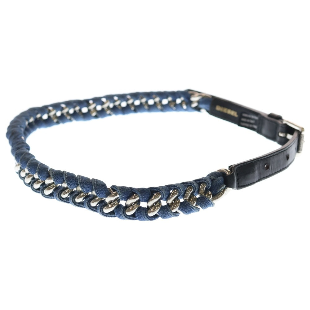DIESEL(ディーゼル) メッシュ デニム レザー ベルト ブルー/ブラック レディース