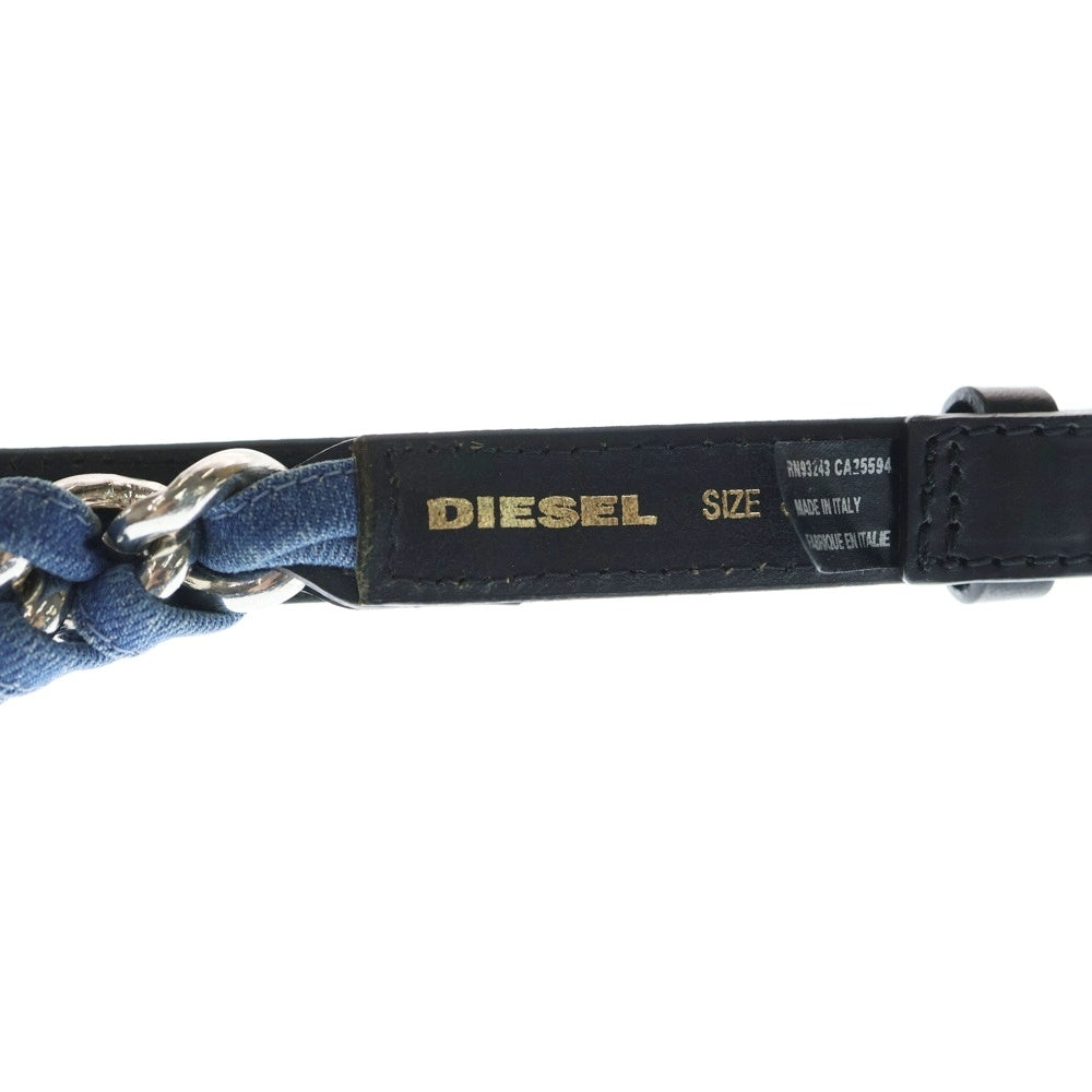 DIESEL(ディーゼル) メッシュ デニム レザー ベルト ブルー/ブラック レディース