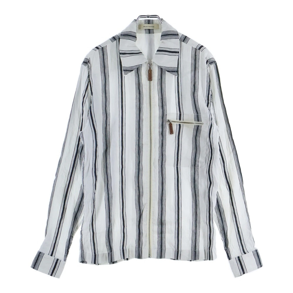 Wales Bonner(ウェールズ ボナー) Volta Jazz ストライプ ジップアップ長袖シャツ ホワイト