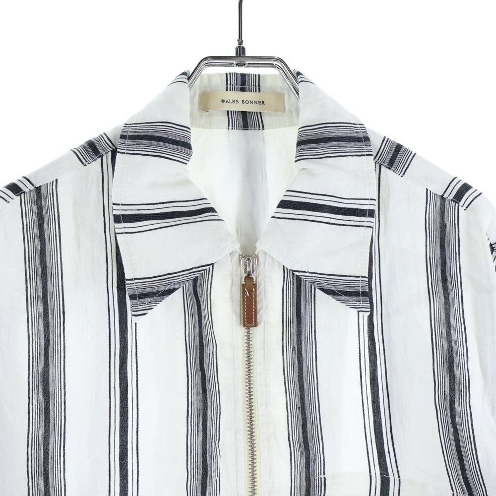 Wales Bonner(ウェールズ ボナー) Volta Jazz ストライプ ジップアップ長袖シャツ ホワイト