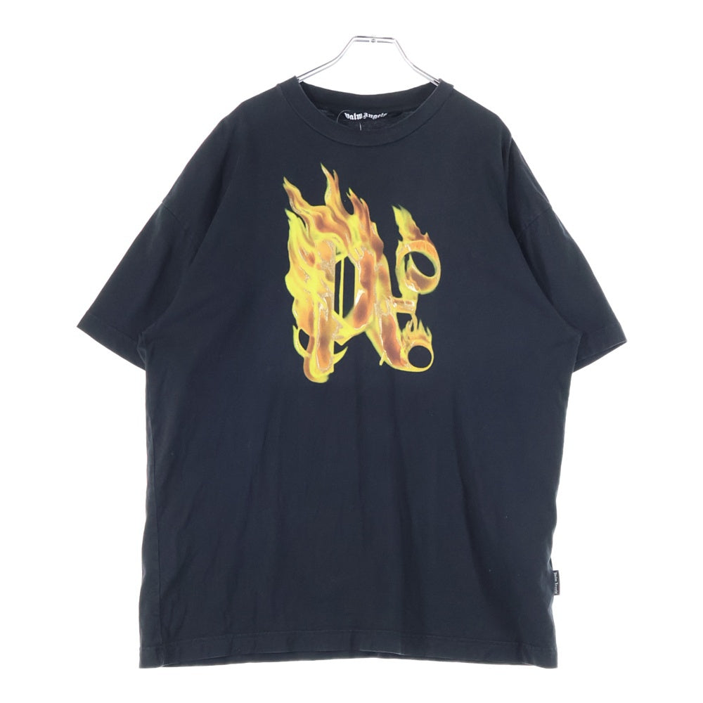 Palm Angels(パームエンジェルス) ファイヤープリントクルーネック半袖Tシャツ 半袖カットソー ブラック PMAA072R24JER001