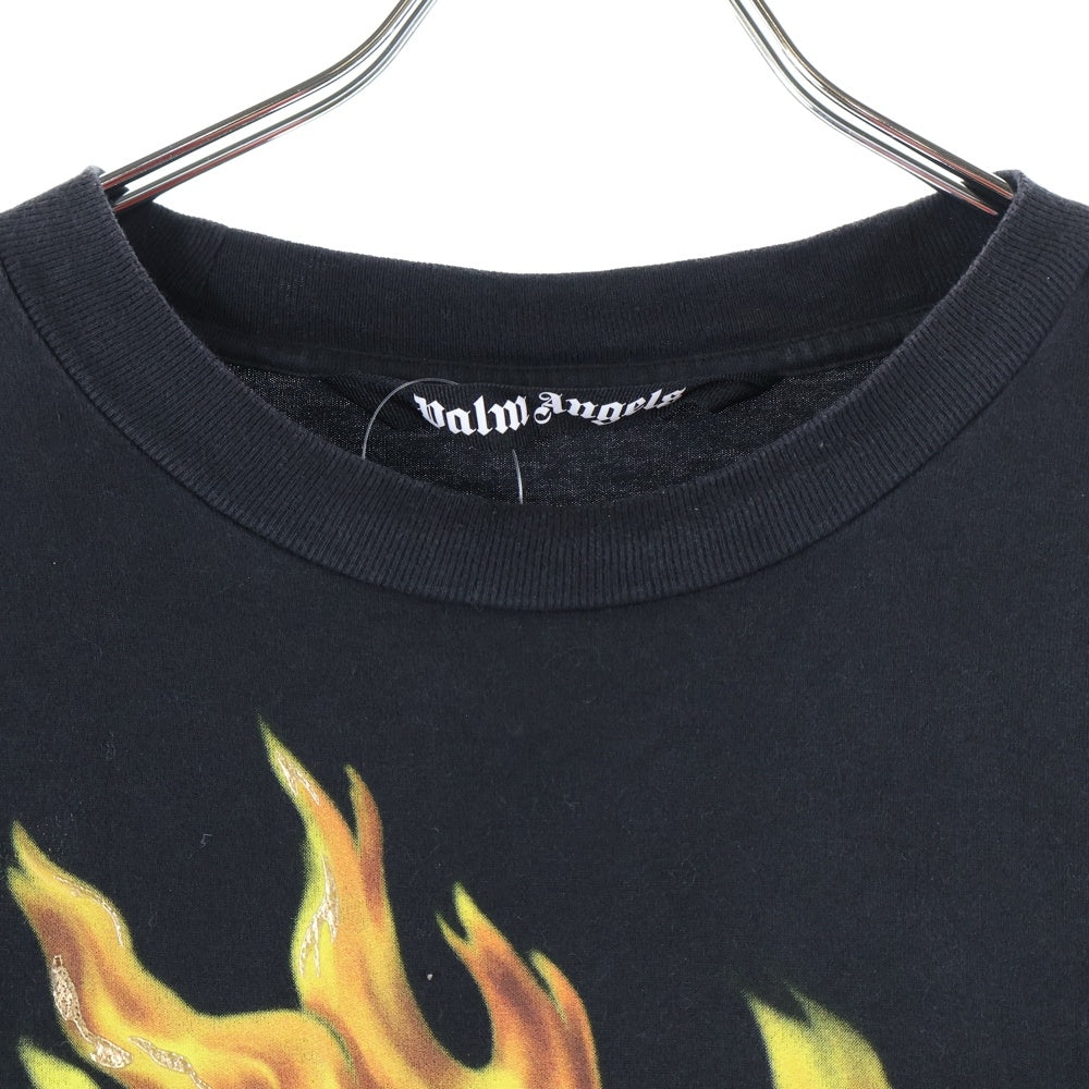 Palm Angels(パームエンジェルス) ファイヤープリントクルーネック半袖Tシャツ 半袖カットソー ブラック PMAA072R24JER001