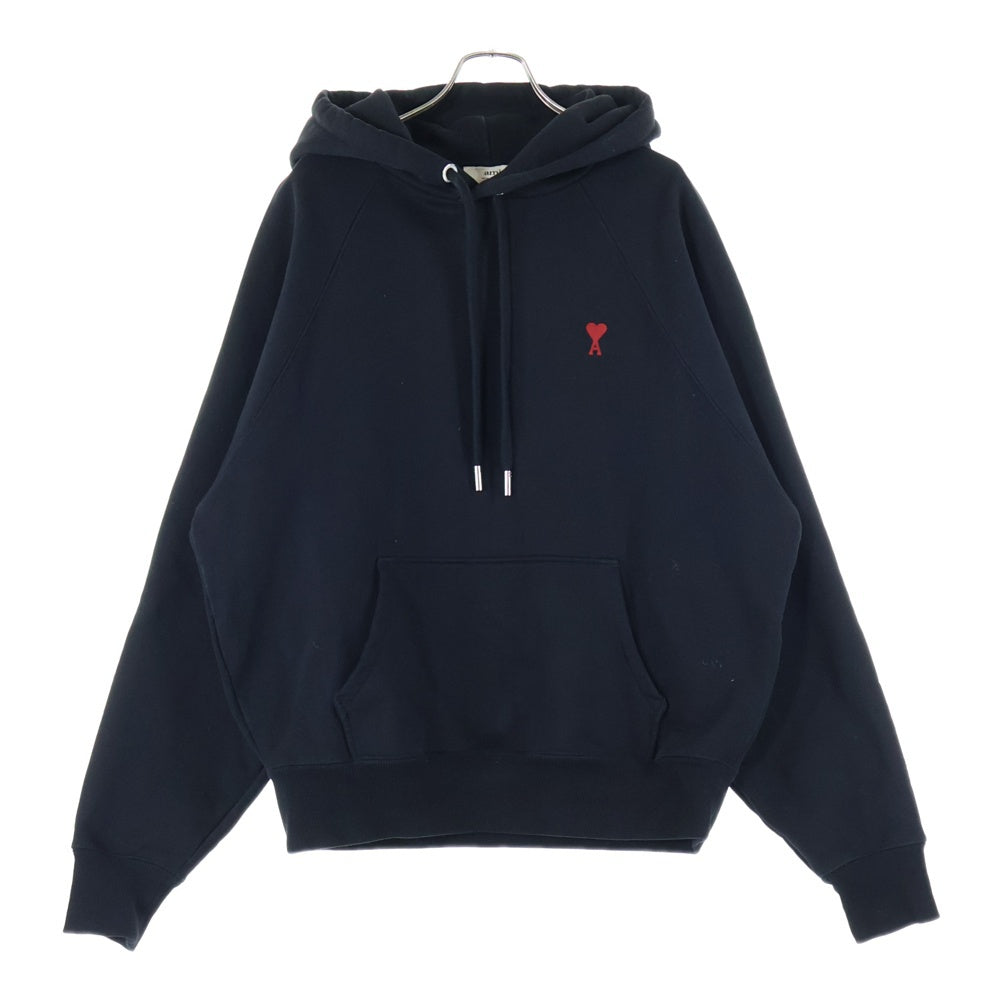 AMI Alexandre Mattiussi(アミアレクサンドルマテュッシ) AMI DE COEUR HOODIE BFUSW205.747 ワンポイント ハートロゴ プルオーバーパーカー フーディー ブラック