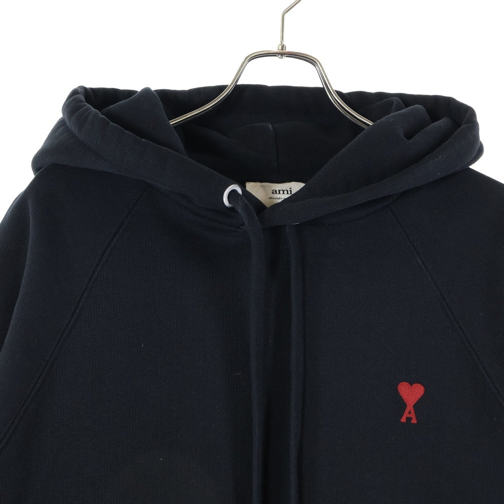 AMI Alexandre Mattiussi(アミアレクサンドルマテュッシ) AMI DE COEUR HOODIE BFUSW205.747 ワンポイント ハートロゴ プルオーバーパーカー フーディー ブラック