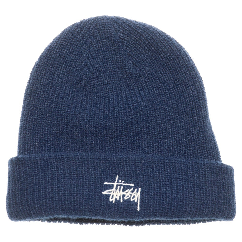 STUSSY(ステューシー) Front Logo Beanie 1321019 フロントワンポイントロゴ刺繍 リブニットビーニー ニット帽 帽子 ネイビー