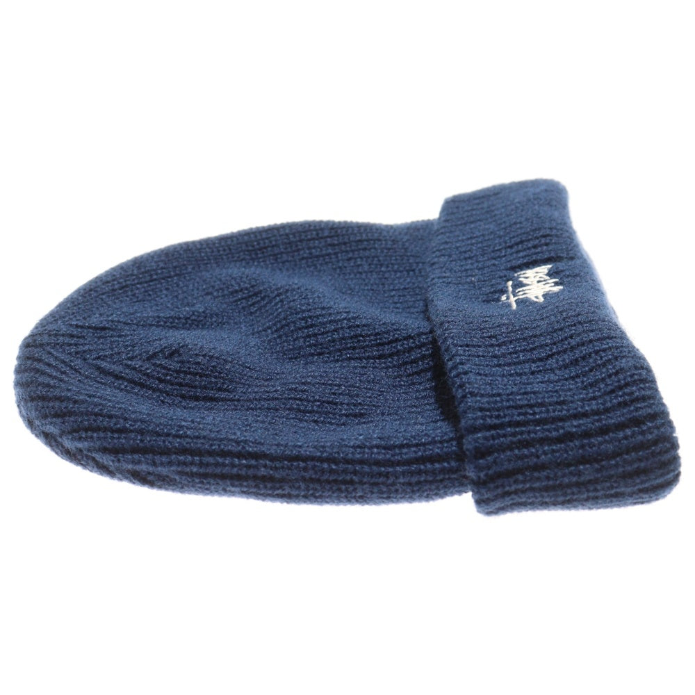 STUSSY(ステューシー) Front Logo Beanie 1321019 フロントワンポイントロゴ刺繍 リブニットビーニー ニット帽 帽子 ネイビー