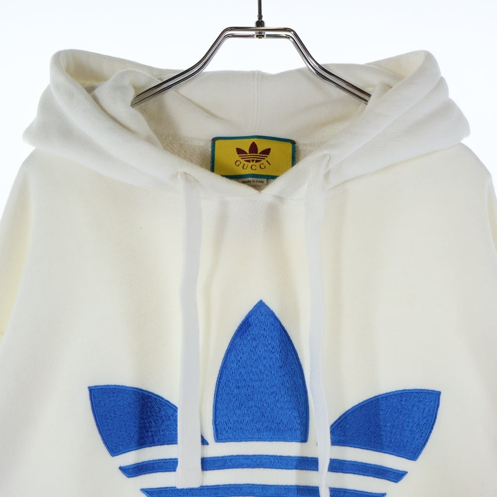 GUCCI(グッチ) ×adidas アディダス トレフォイルエンブロイダリープルオーバースウェットパーカー フーディー ホワイト 702607