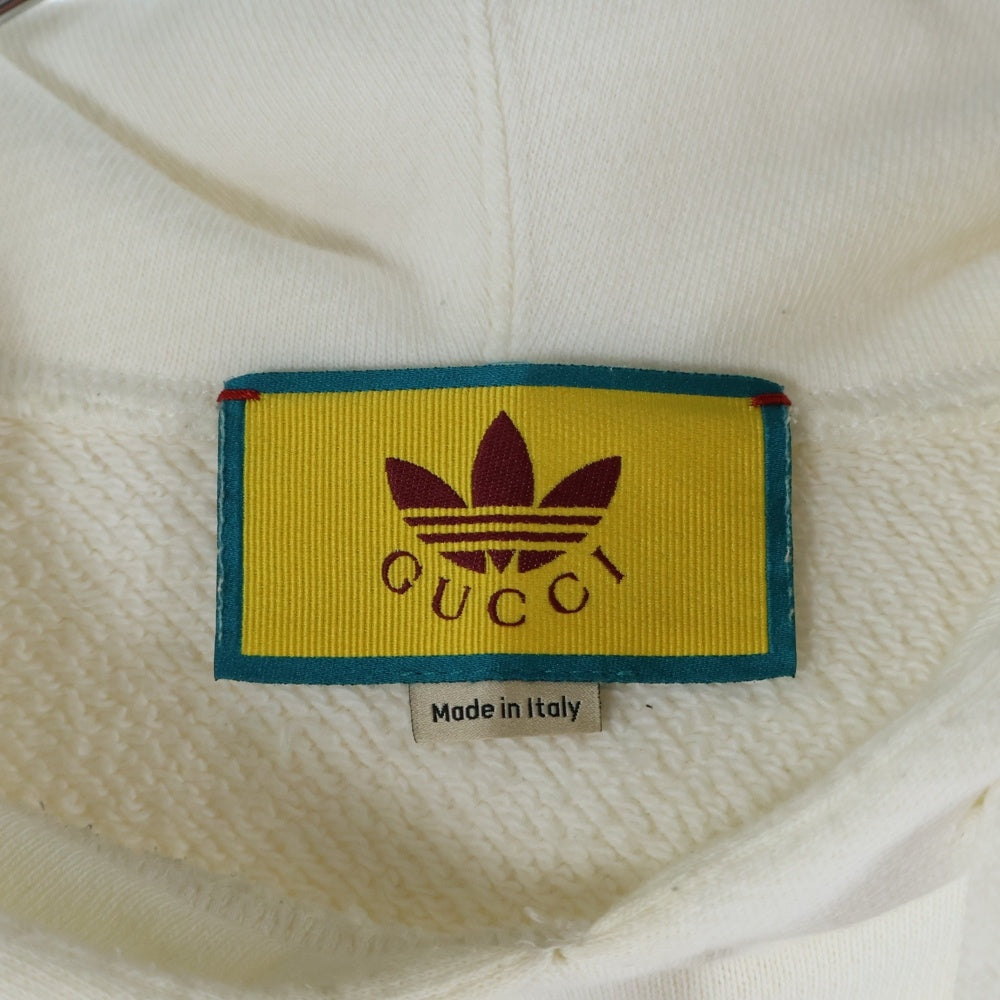 GUCCI(グッチ) ×adidas アディダス トレフォイルエンブロイダリープルオーバースウェットパーカー フーディー ホワイト 702607