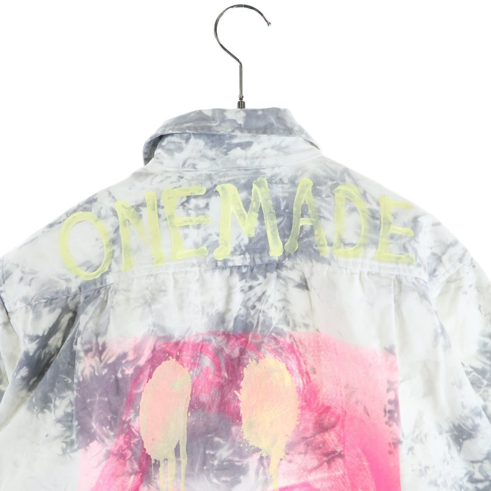 ONEMADE(ワンメイド) Handmade Print Military Shirt ハンドメイドプリント 総柄 ミリタリーシャツ 長袖シャツ ホワイト