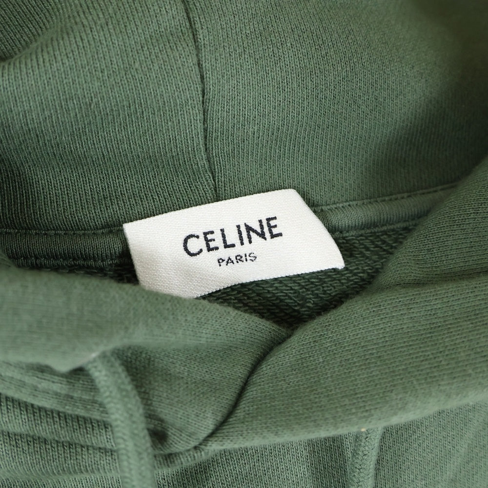 【未使用：美品/国内正規品】CELINE セリーヌ　グリーン ロゴ スウェット CELINE(セリーヌ) HOODIE IN COTTON FLEECE フロントロゴデザイン