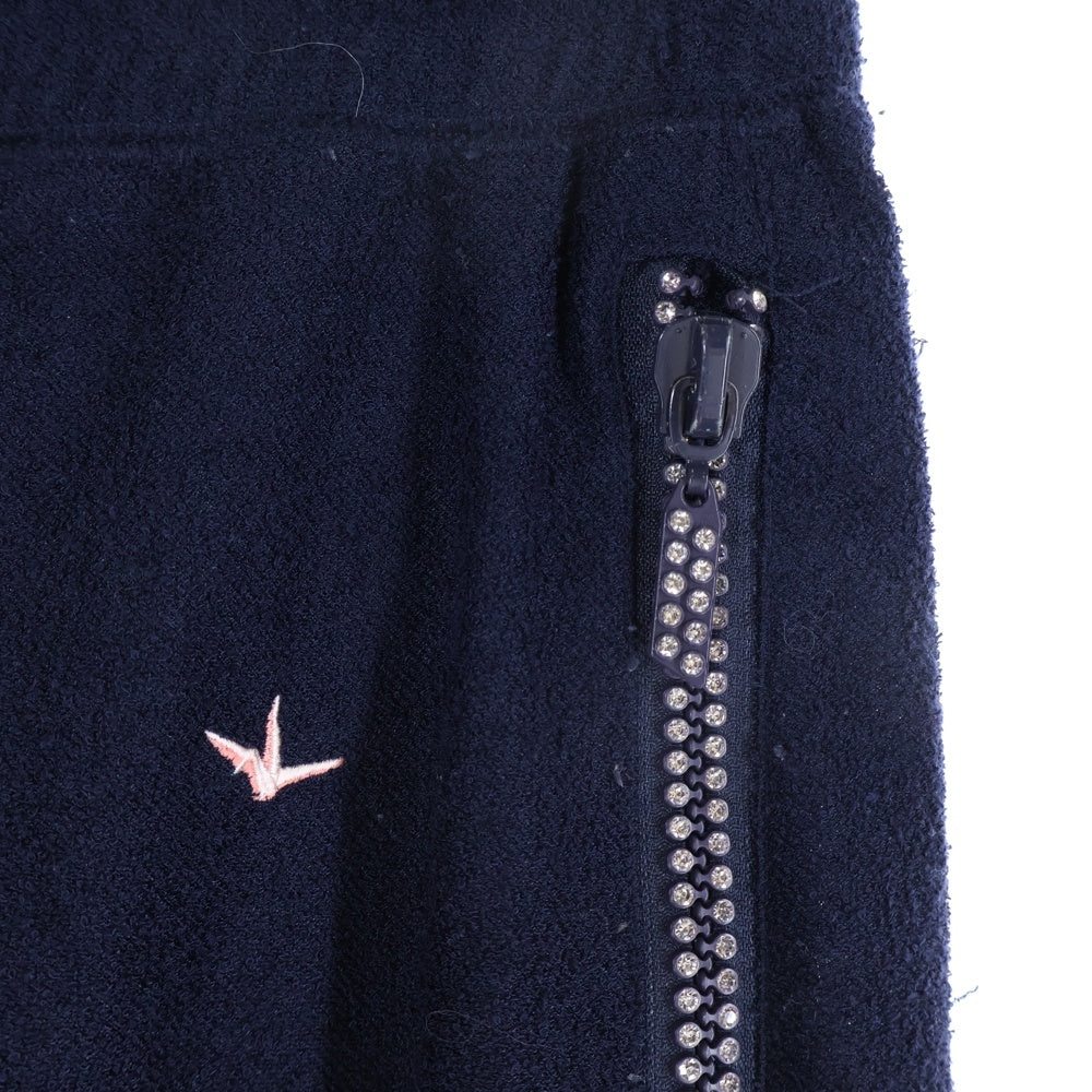 1 PIU 1 UGUALE 3 RELAX(ウノピゥウノウグァーレトレ) ラインストーン付き タオル地 ワンポイントロゴ ジップアップパーカー フーディ セットアップ ドローコード付き イージーパンツ ネイビー