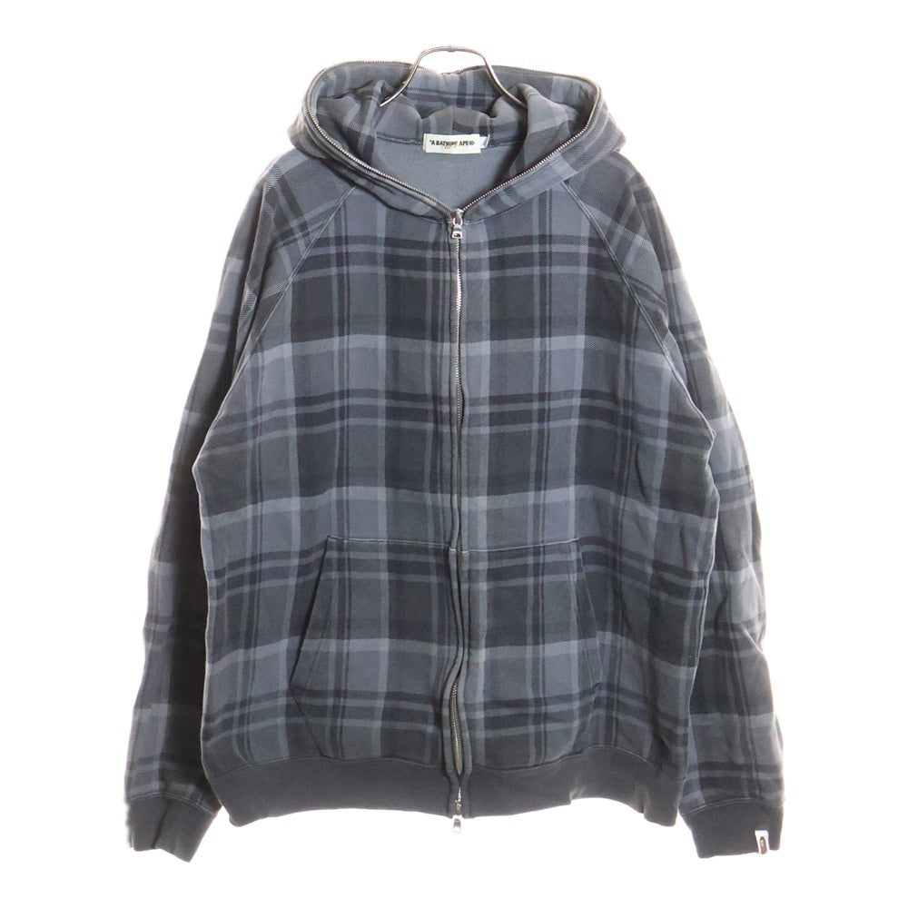 A BATHING APE(アベイシングエイプ) Check Zip Hoodie チェック柄ジップアップパーカー フーディ グレー