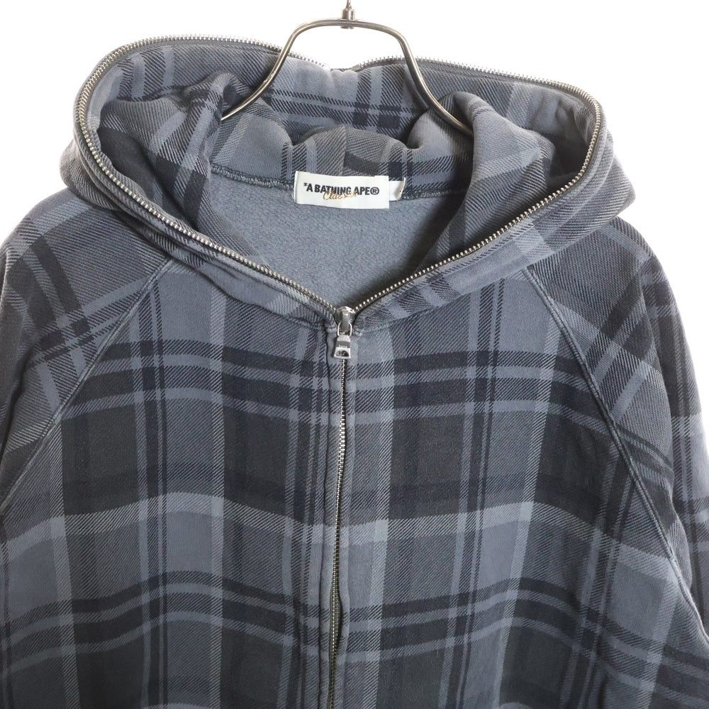 A BATHING APE(アベイシングエイプ) Check Zip Hoodie チェック柄ジップアップパーカー フーディ グレー