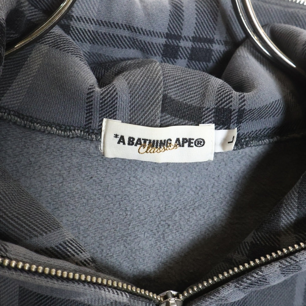 A BATHING APE(アベイシングエイプ) Check Zip Hoodie チェック柄ジップアップパーカー フーディ グレー