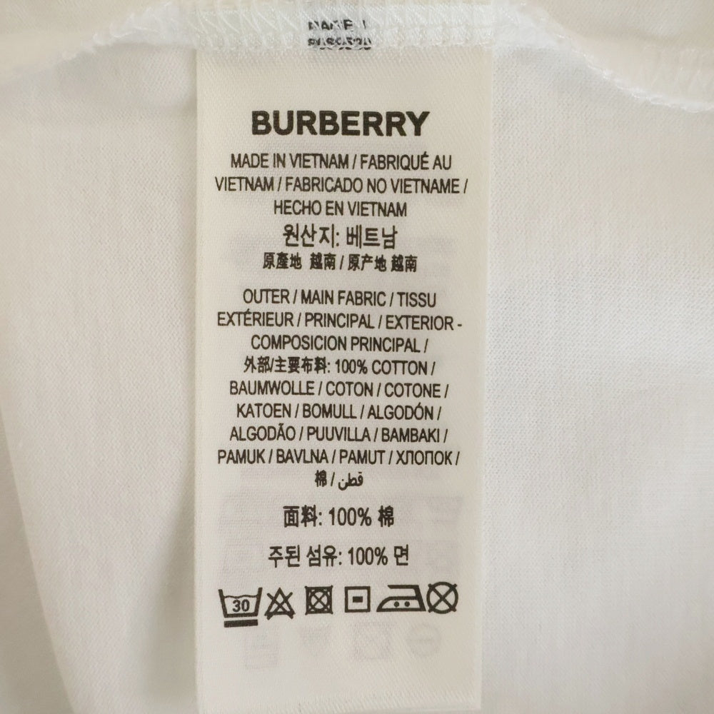 BURBERRY(バーバリー) 22SS ネックチェックロゴクルーネック半袖Tシャツカットソー ホワイト 8069539