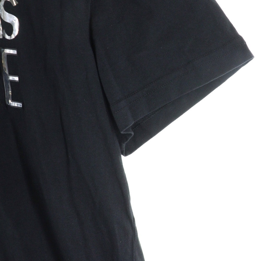 VERSACE JEANS COUTURE(ヴェルサーチジーンズクチュール) Black Mirror Text Logo T-Shirt 72GAHG01 ブラックミラーテキストロゴ クルーネック半袖Tシャツカットソー ブラック