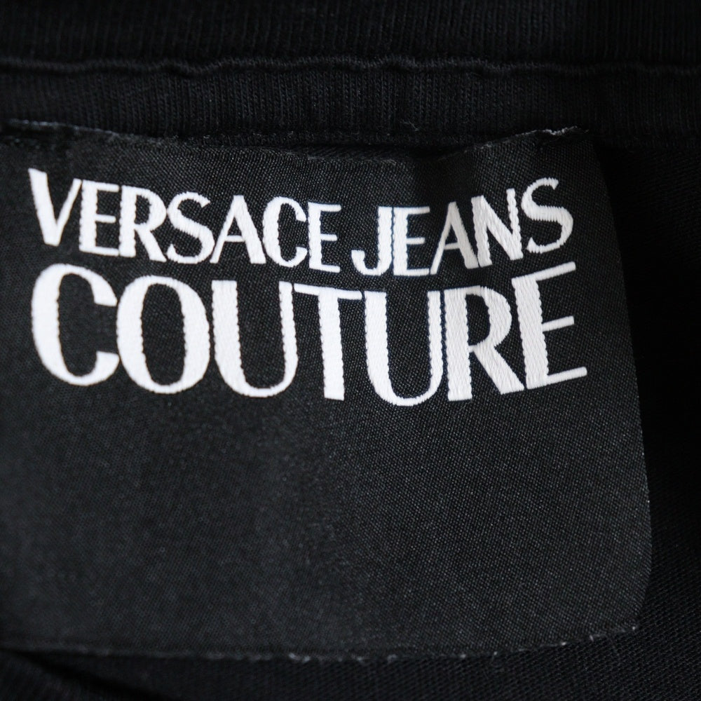 VERSACE JEANS COUTURE(ヴェルサーチジーンズクチュール) Black Mirror Text Logo T-Shirt 72GAHG01 ブラックミラーテキストロゴ クルーネック半袖Tシャツカットソー ブラック