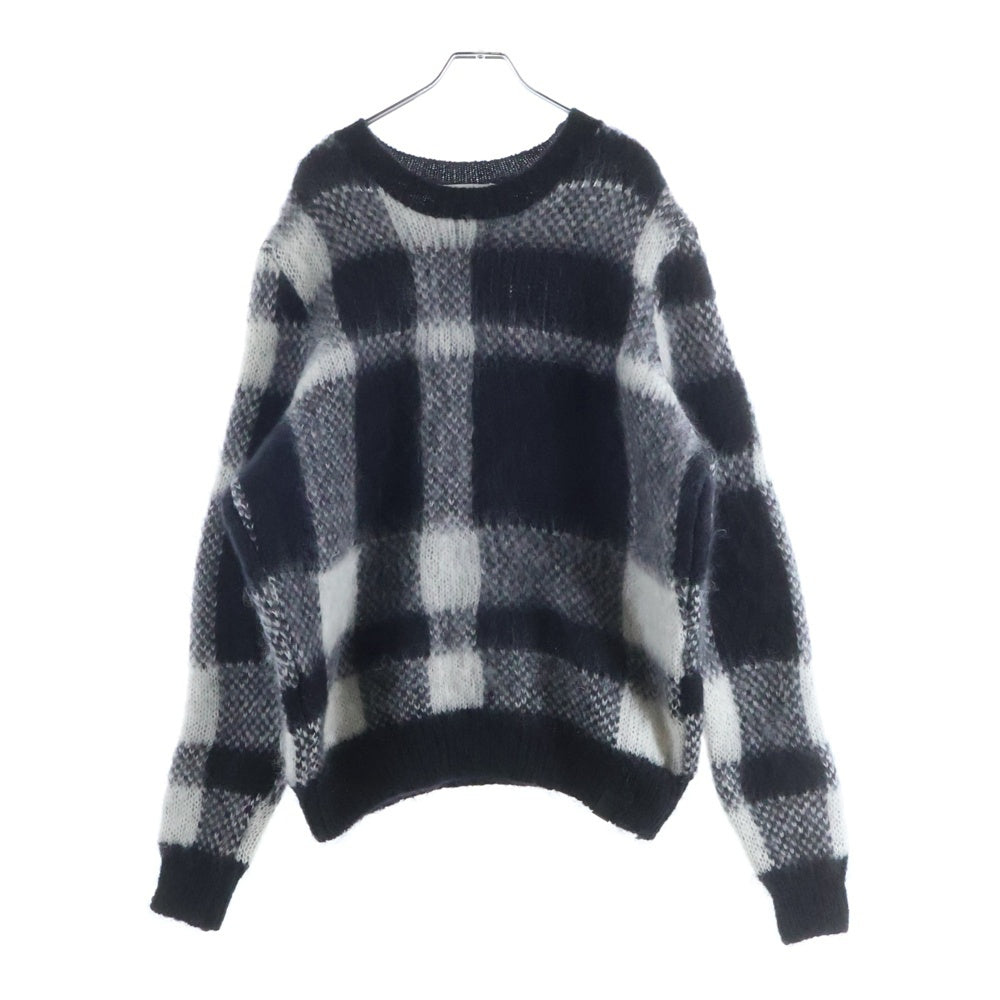 MAISON KITSUNE(メゾンキツネ) Mohair Check Kint JM00557KT1072 モヘア チェック クルーネックニットセーター ブラック/ホワイト