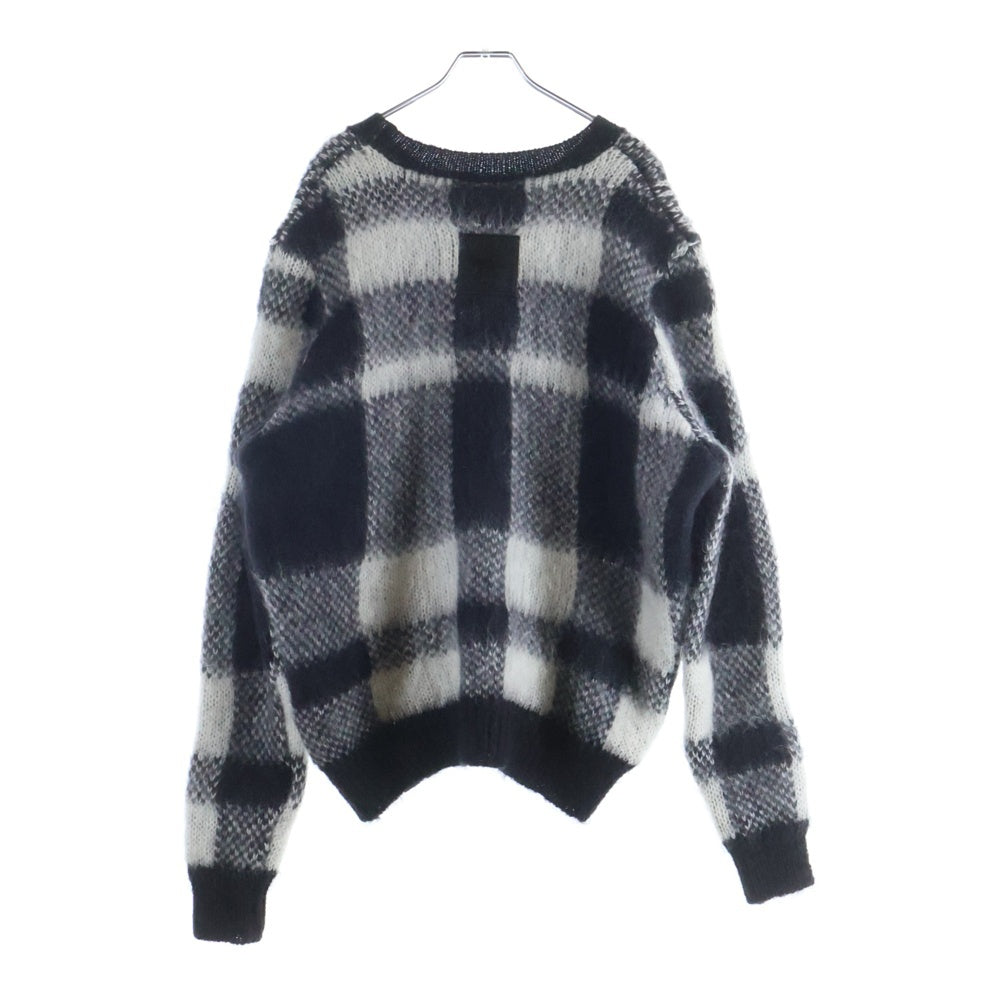 MAISON KITSUNE(メゾンキツネ) Mohair Check Kint JM00557KT1072 モヘア チェック クルーネックニットセーター ブラック/ホワイト