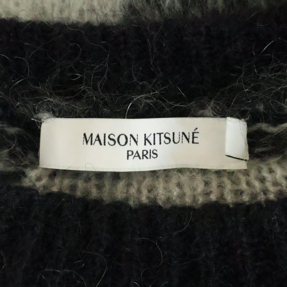 MAISON KITSUNE(メゾンキツネ) Mohair Check Kint JM00557KT1072 モヘア チェック クルーネックニットセーター ブラック/ホワイト