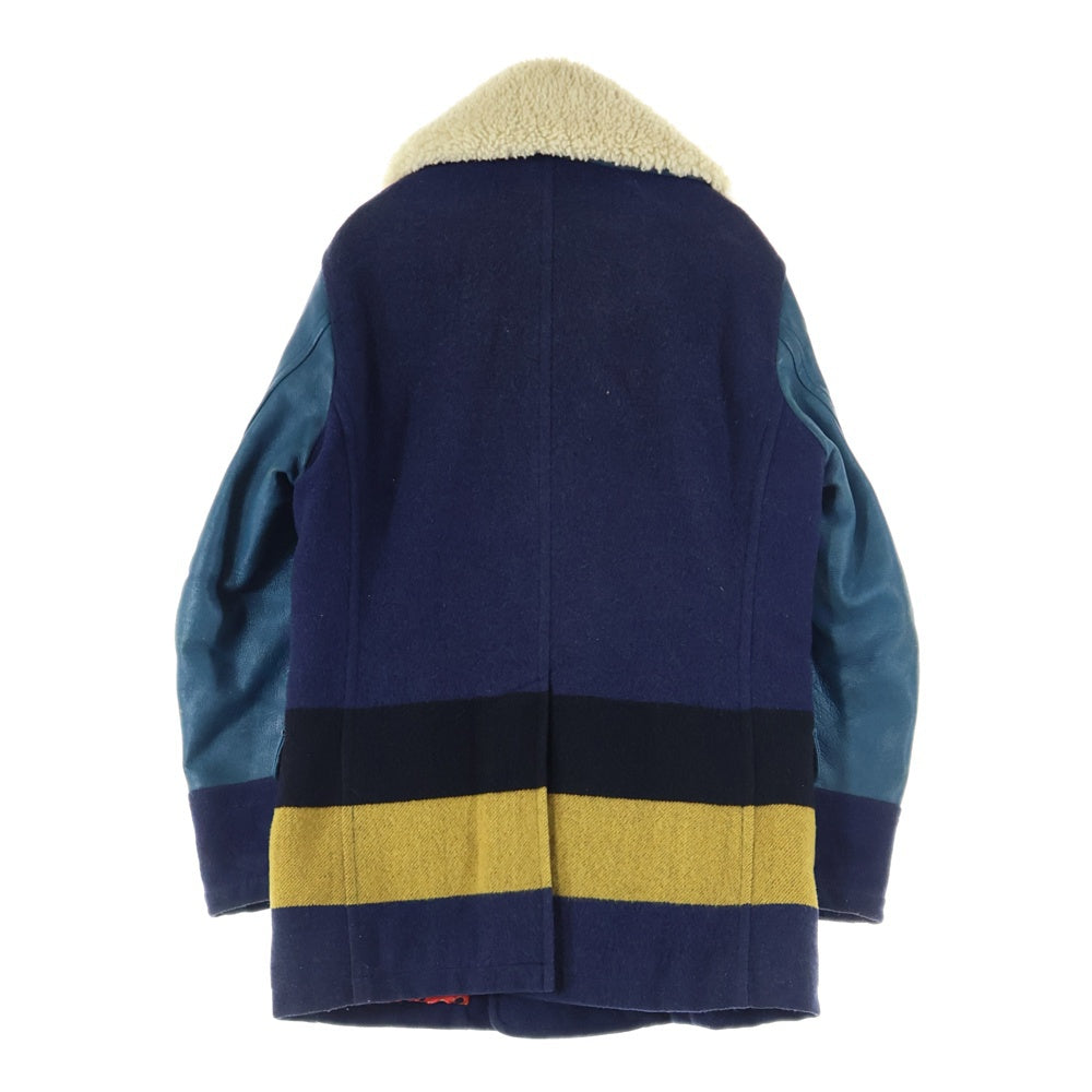 SEVESKIG(セヴシグ) レザー切替 ウールPコート 襟ボア マルチカラー JK-SV-SA-1006