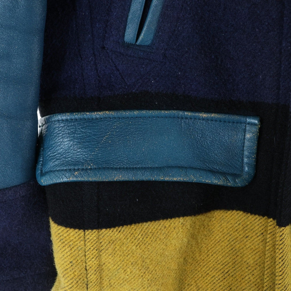 SEVESKIG(セヴシグ) レザー切替 ウールPコート 襟ボア マルチカラー JK-SV-SA-1006