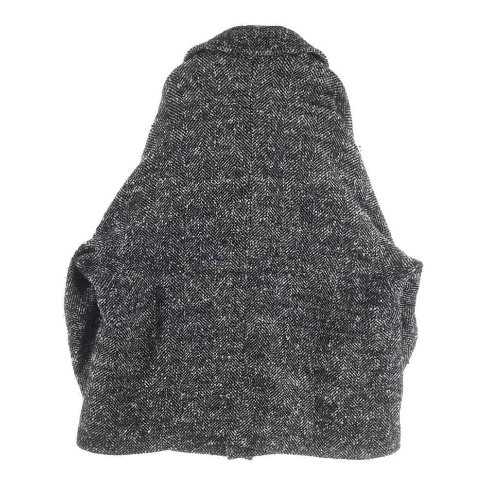 Y's(ワイズ) WOOL SLUB YARN HERRINGBONE MIDDLE CAPE COAT YX-C07-110 ウール スラブ ヤーン ヘリンボーン ミドル ケープ コート ブラック/ホワイト