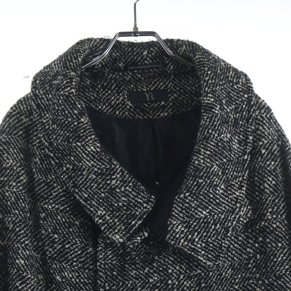Y's(ワイズ) WOOL SLUB YARN HERRINGBONE MIDDLE CAPE COAT YX-C07-110 ウール スラブ ヤーン ヘリンボーン ミドル ケープ コート ブラック/ホワイト