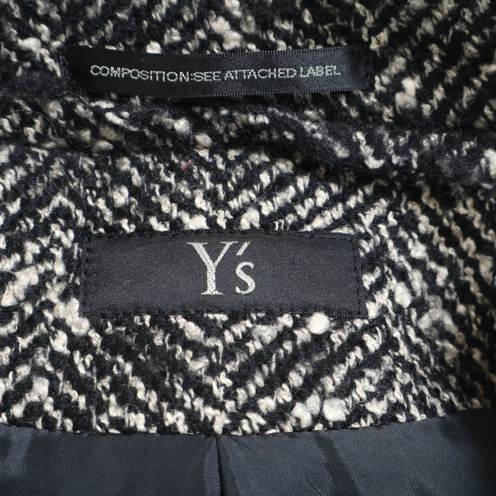 Y's(ワイズ) WOOL SLUB YARN HERRINGBONE MIDDLE CAPE COAT YX-C07-110 ウール スラブ ヤーン ヘリンボーン ミドル ケープ コート ブラック/ホワイト