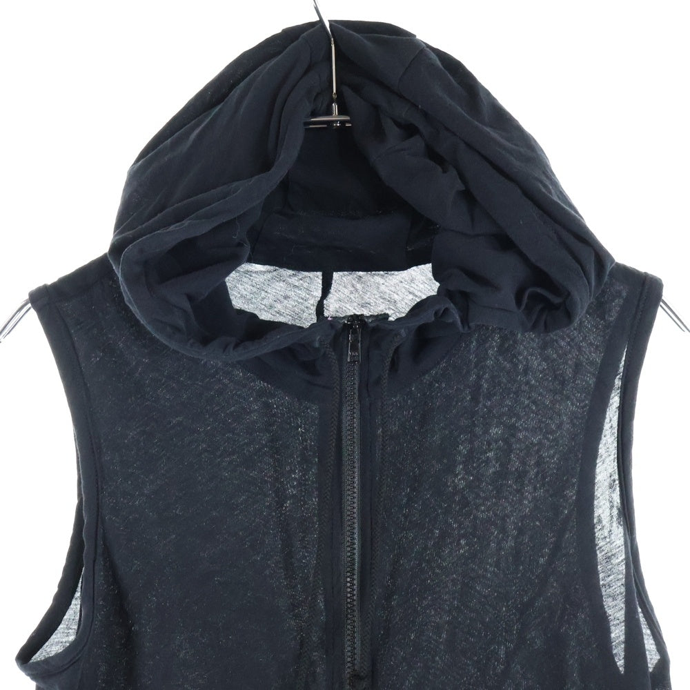 Yohji Yamamoto + NOIR(ヨウジヤマモトプリュスノアール) ノースリーブ フーデッド ジップアップパーカー フーディ ブラック ND-T19-081