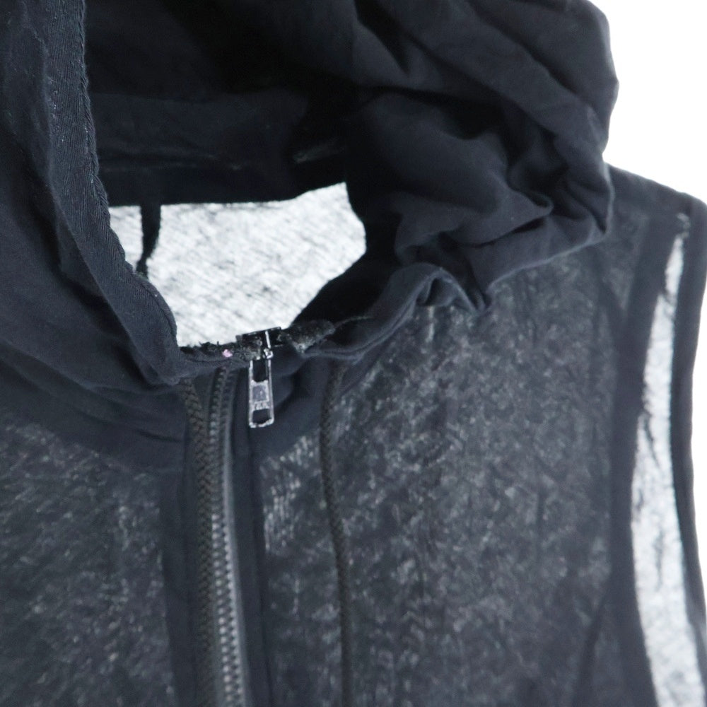 Yohji Yamamoto + NOIR(ヨウジヤマモトプリュスノアール) ノースリーブ フーデッド ジップアップパーカー フーディ ブラック ND-T19-081
