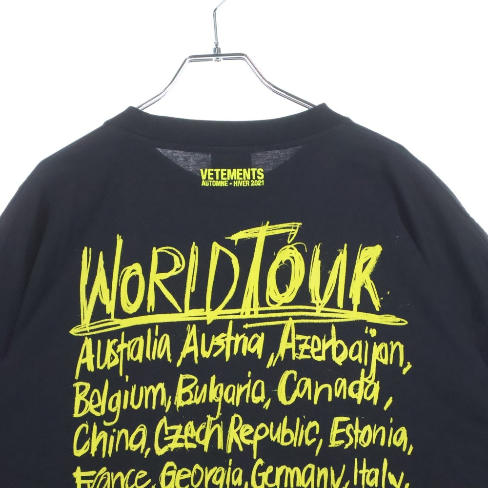 VETEMENTS(ヴェトモン) 20AW WORLD TOUR T-SHIRT UAH21TR618 ワールドツアー プリントクルーネック半袖Tシャツカットソー ブラック