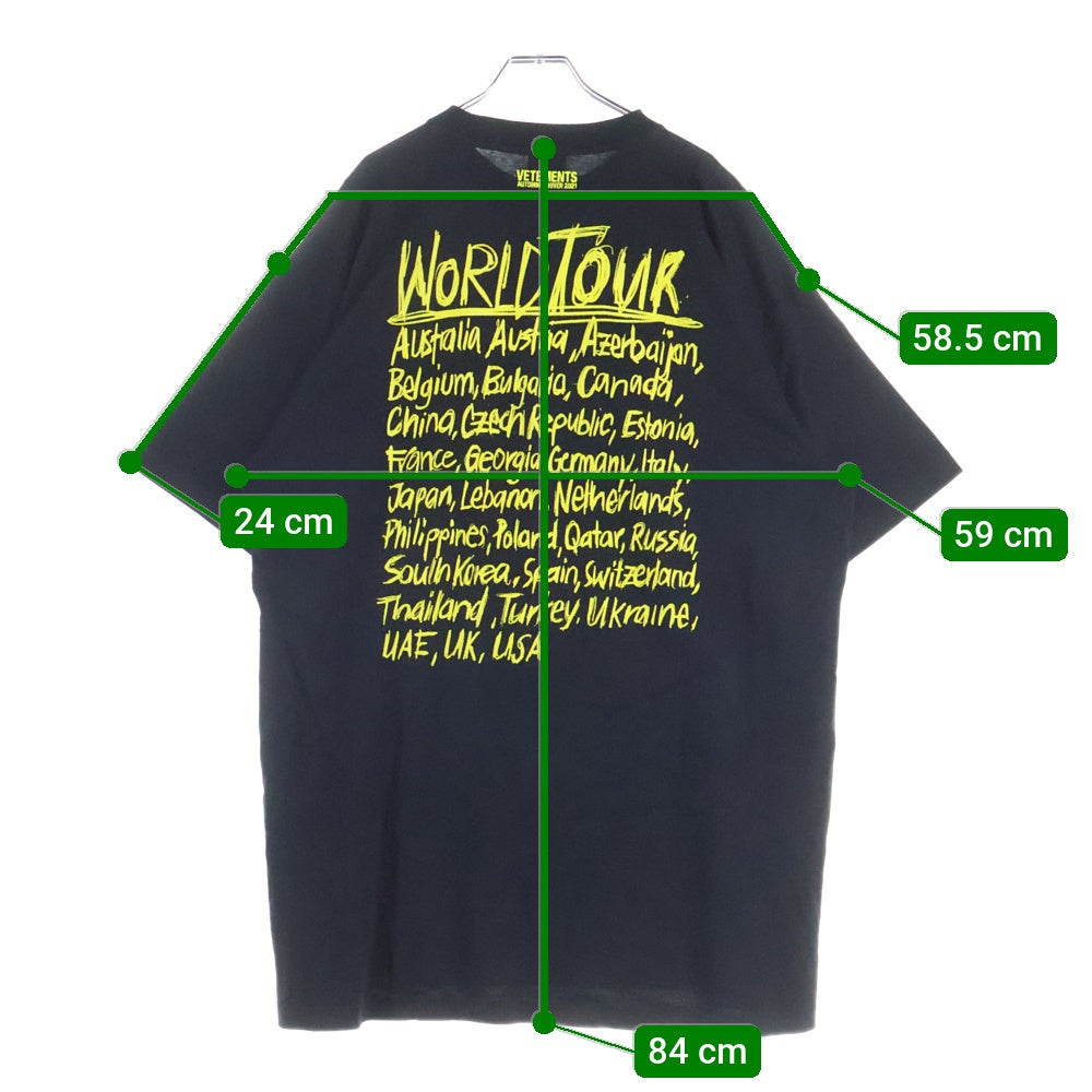 VETEMENTS(ヴェトモン) 20AW WORLD TOUR T-SHIRT UAH21TR618 ワールドツアー プリントクルーネック半袖Tシャツカットソー ブラック