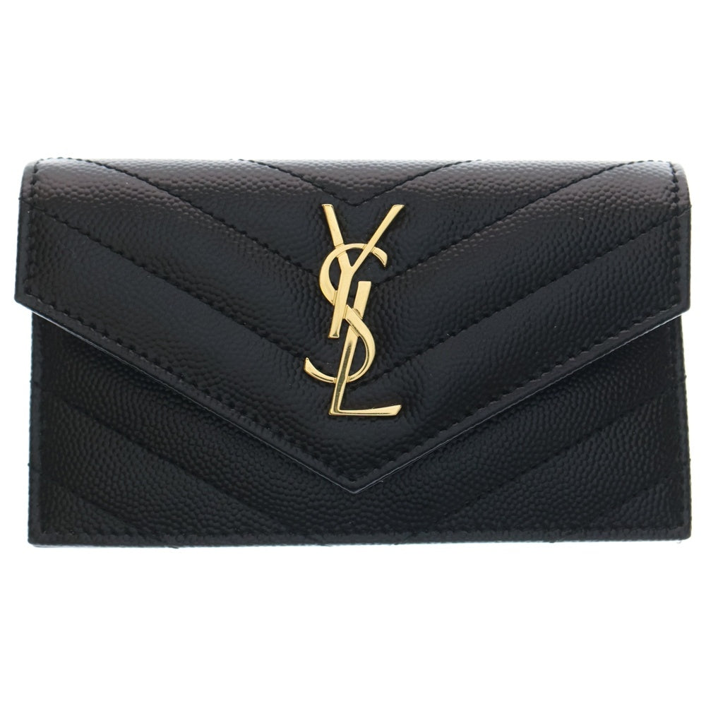 SAINT LAURENT PARIS(サンローランパリ) YSLロゴ Vステッチ フラグメントケース コインケース レザー ブラック GUE612808