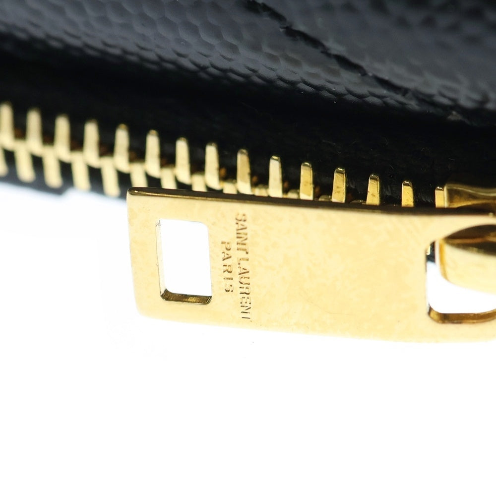 SAINT LAURENT PARIS(サンローランパリ) YSLロゴ Vステッチ フラグメントケース コインケース レザー ブラック GUE612808