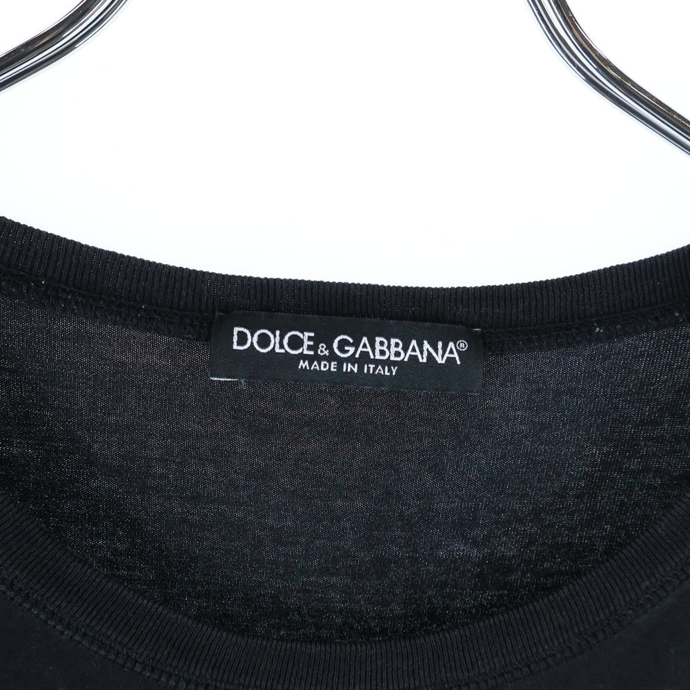 DOLCE & GABBANA(ドルチェアンドガッバーナ) ボックスロゴ テープ プリント クルーネック半袖Tシャツカットソー ブラック G8HS4T