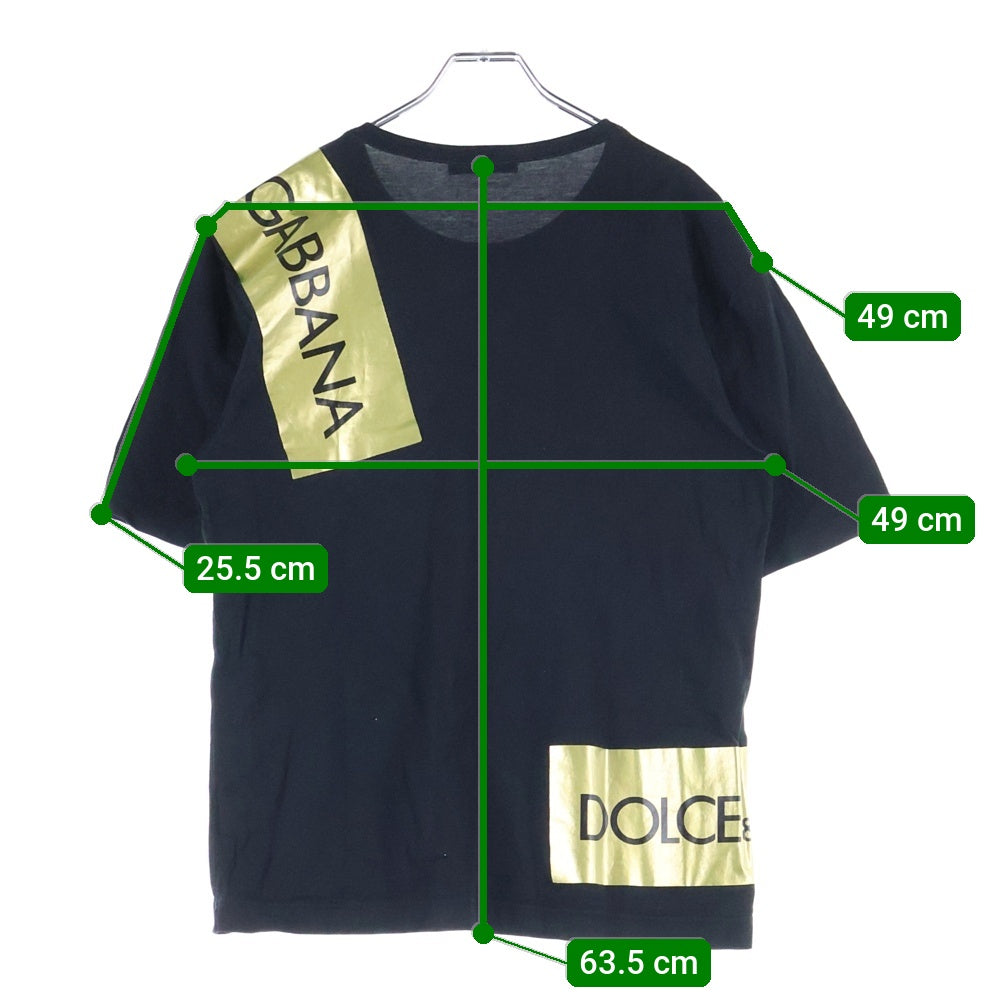 DOLCE & GABBANA(ドルチェアンドガッバーナ) ボックスロゴ テープ プリント クルーネック半袖Tシャツカットソー ブラック G8HS4T