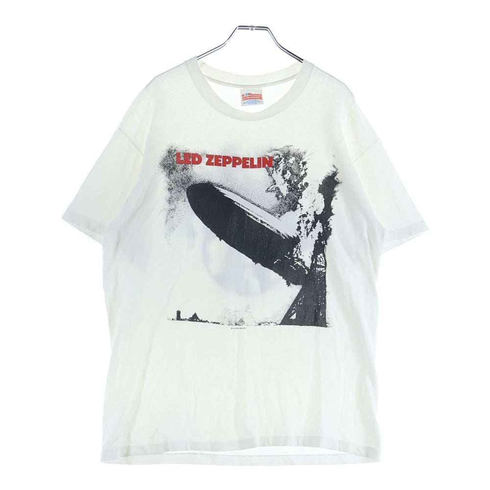 VINTAGE(ヴィンテージ) 90s LED ZEPPELIN レッドツェッペリン 飛行船 Hanesタグ 1984コピーライト 両面プリントクルーネック半袖Tシャツカットソー ホワイト