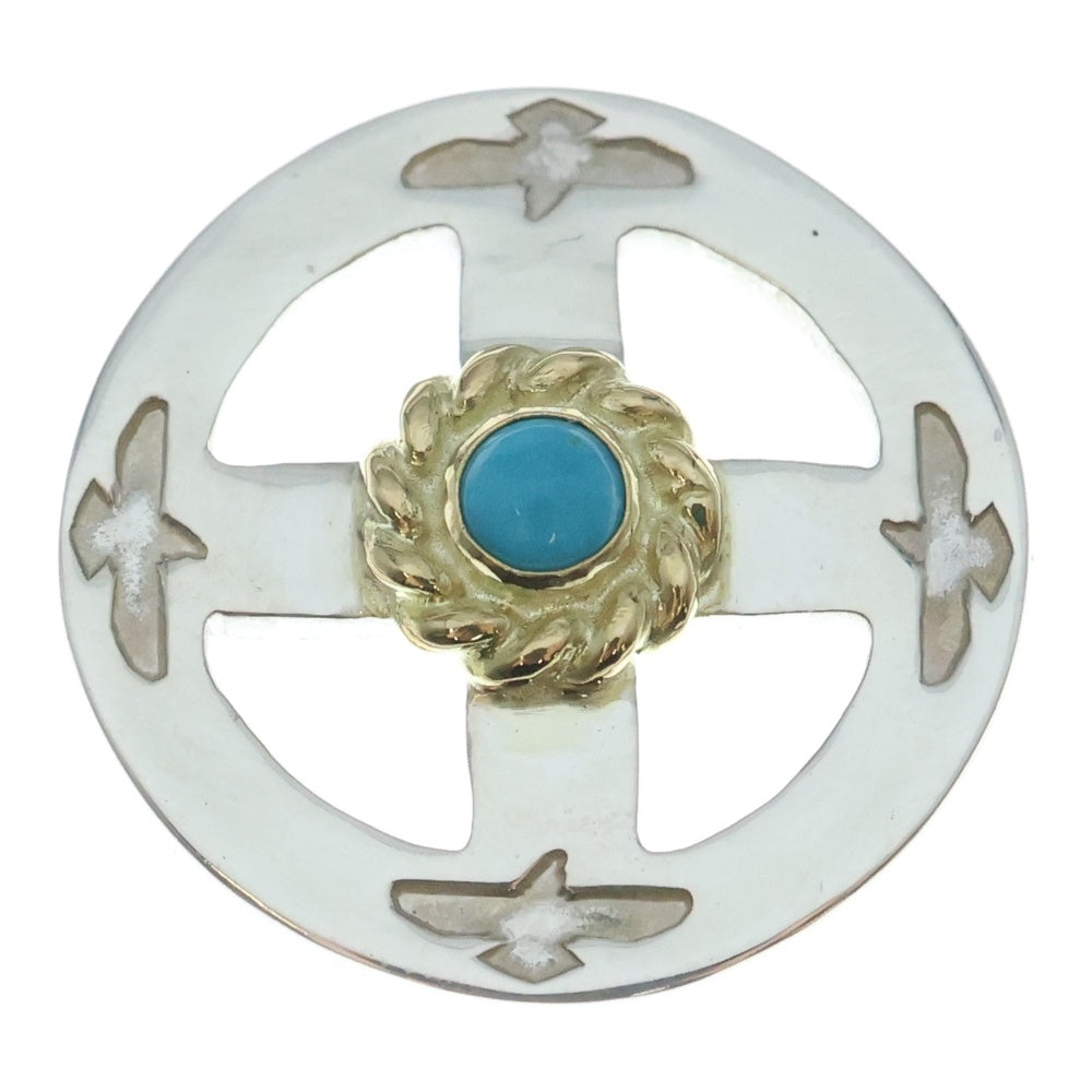 NO BRAND(ノーブランド) THE SUN (ザサン) 丸型金縄BSターコイズ メディスンホイール 18mm シルバー/ゴールド/ライトブルー
