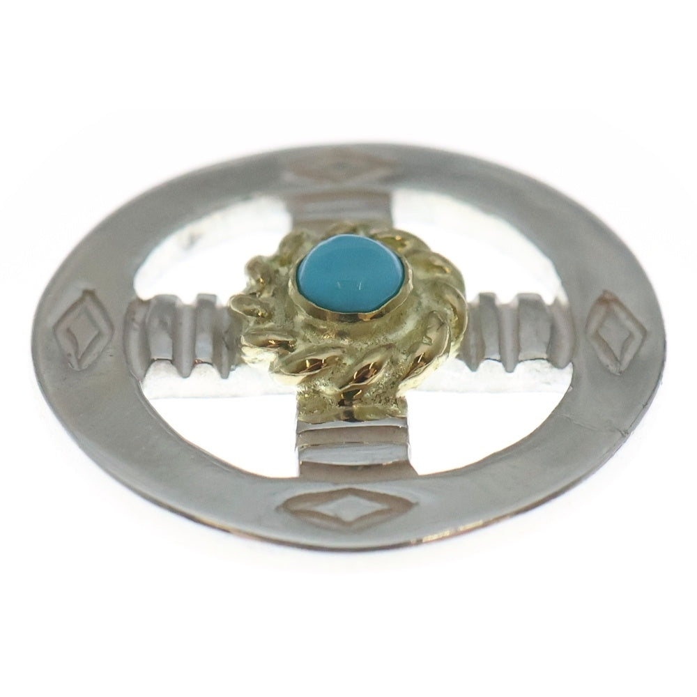 NO BRAND(ノーブランド) THE SUN (ザサン) 丸型金縄ターコイズ メディスンホイール 18mm シルバー/ゴールド/ライトブルー